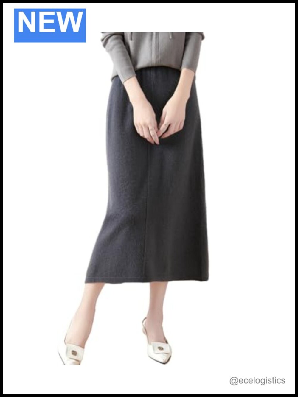 Mid Length Merino Wool Knit Skirt Ribbed High Waisted Ankle Length Fall Winter